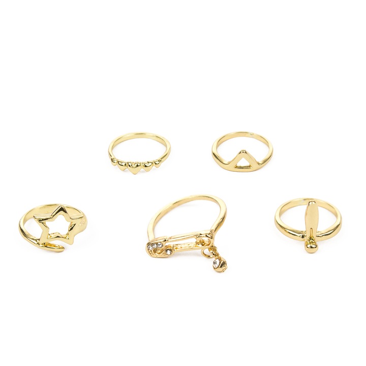 Pami Accessories Vega kis és nagy vegyes fém gyűrű készlet, 5 db, 14 és 17 mm, aranyszínű