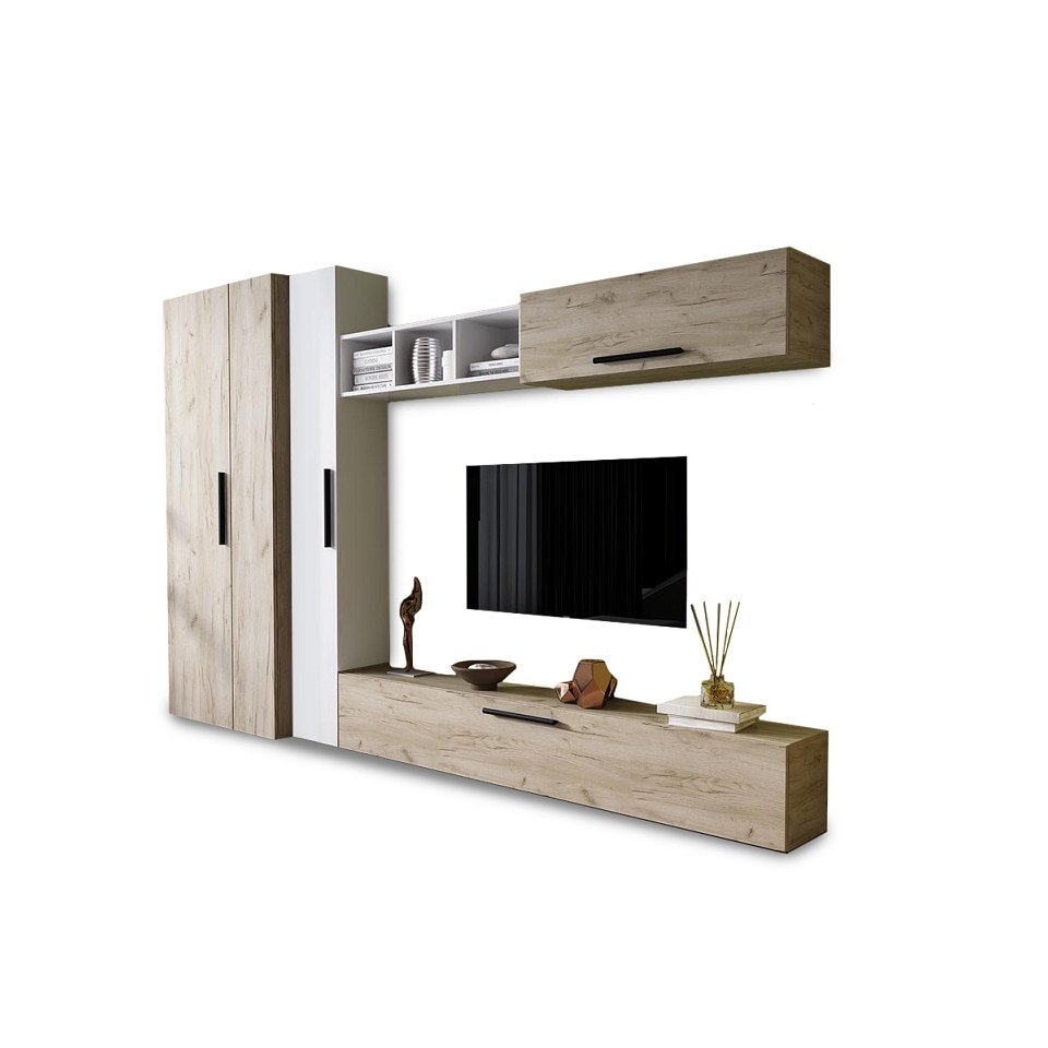 Set living Pati 080 Mobila Sufragerie Stejar Alb pal melaminat 16mm, H 185 x A 35 x L 393.8 cm