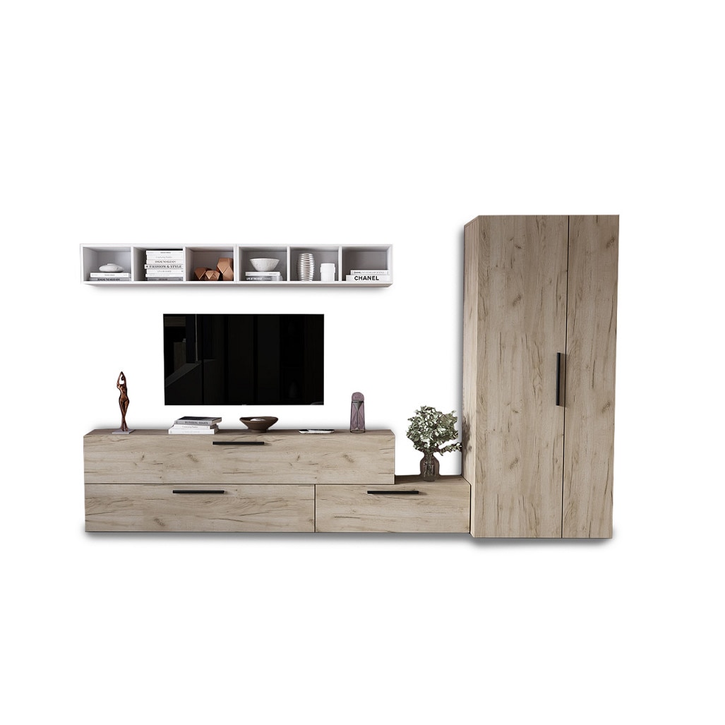 Set living Pati 055 Mobila sufragerie stejar K02alb pal melaminat 16mm, H 185 x A 35 x L 309.8 cm