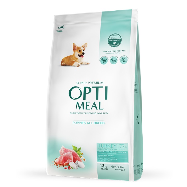 Пълноценна суха храна за кученца, Optimeal, с Турция, 12 кг