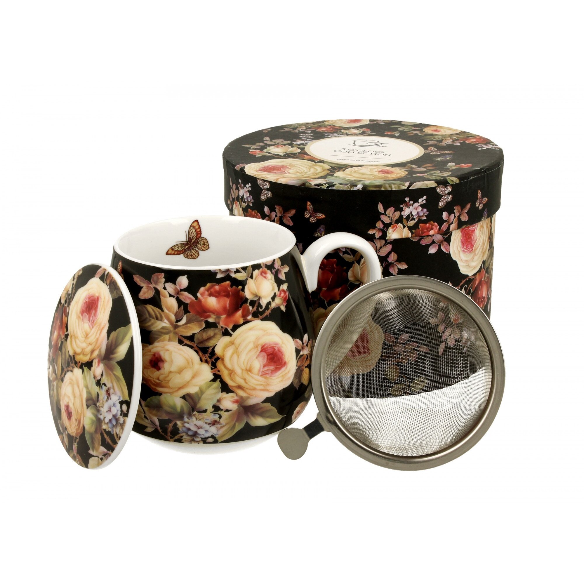 Cana din portelan cu infuzor metalic, model floral, 430 ml