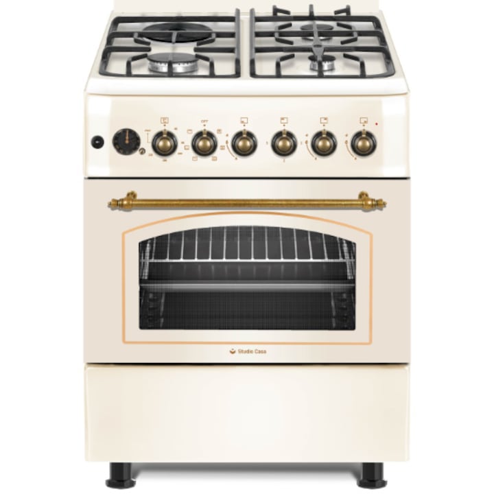 Aragaz rustic mixt Studio Casa MULTIF. PLUS FE60/603G+1EL, 3 Arzatoare gaz + 1 electric, Cuptor electric, Aprindere integrata, Rotisor, 60 cm, Avena