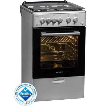 Aragaz Arctic UAG5510DTTLX, Gaz, 4 Arzatoare, Aprindere electrica, Grill, Rotisor, 50 cm, Inox/Silver