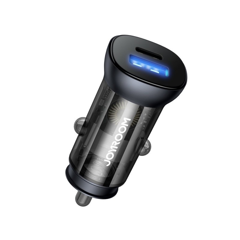 Incarcator Auto Joyroom Mini Dual Port 1 X Type-c Pd 38w, 1 X Usb 3a, Quick Charge Afc Silver - C-a42