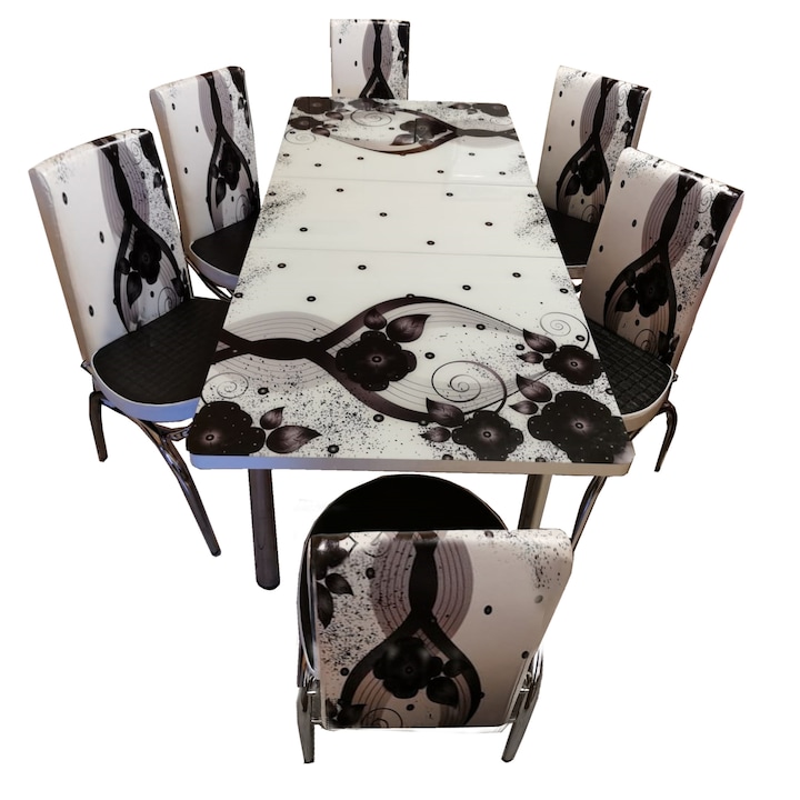 Set masa extensibila cu 6 scaune piele eco blat geam securizat Home-Global , 170x80x70 cm tip 1