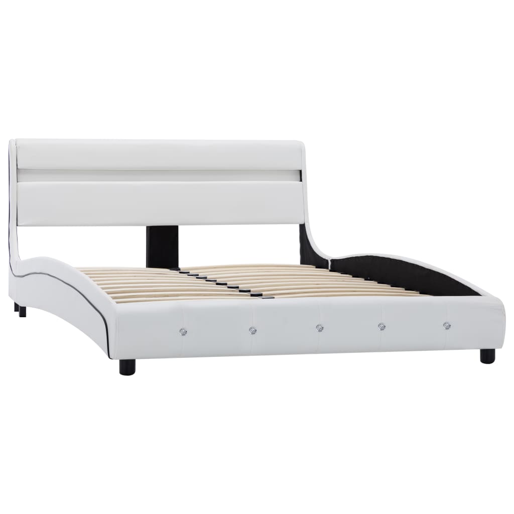 Cadru de pat dublu - cu LED, vidaXL, Piele artificiala-Lemn, 160 x 200 cm, Alb