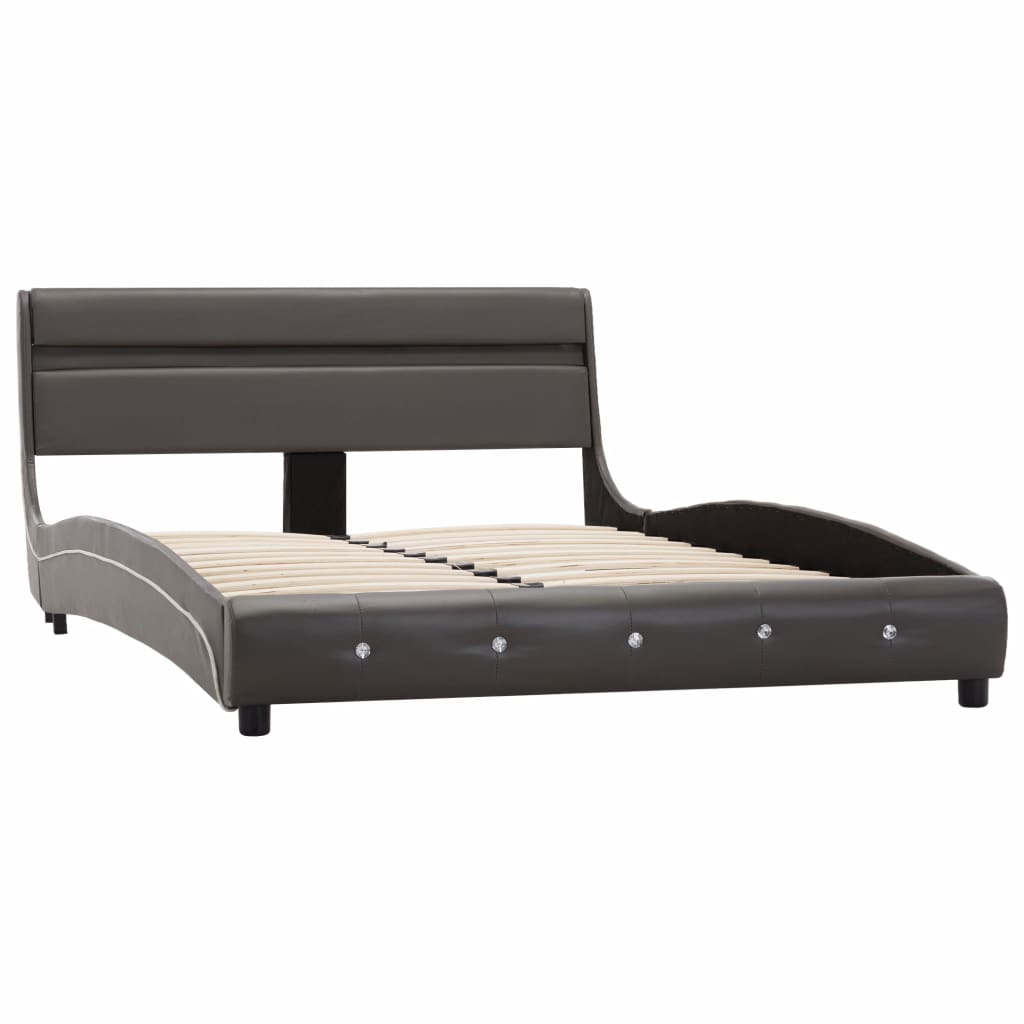 Cadru de pat dublu - cu LED, vidaXL, Piele artificiala-Lemn, 160 x 200 cm, Gri inchis