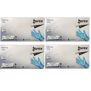 Set 20 de cutii Manusi de unica folosinta ZOREX, TPE, albastre, 2000 bucati, Marime M Set 20 de cutii Manusi de unica folosinta ZOREX, TPE, albastre, 2000 bucati, Marime M