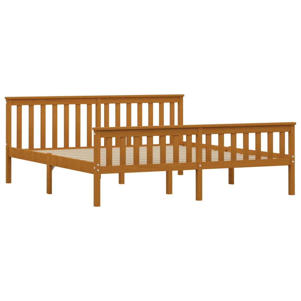 Cadru de pat dublu, vidaXL, Lemn masin de pin, 180 x 190 cm, maro miere