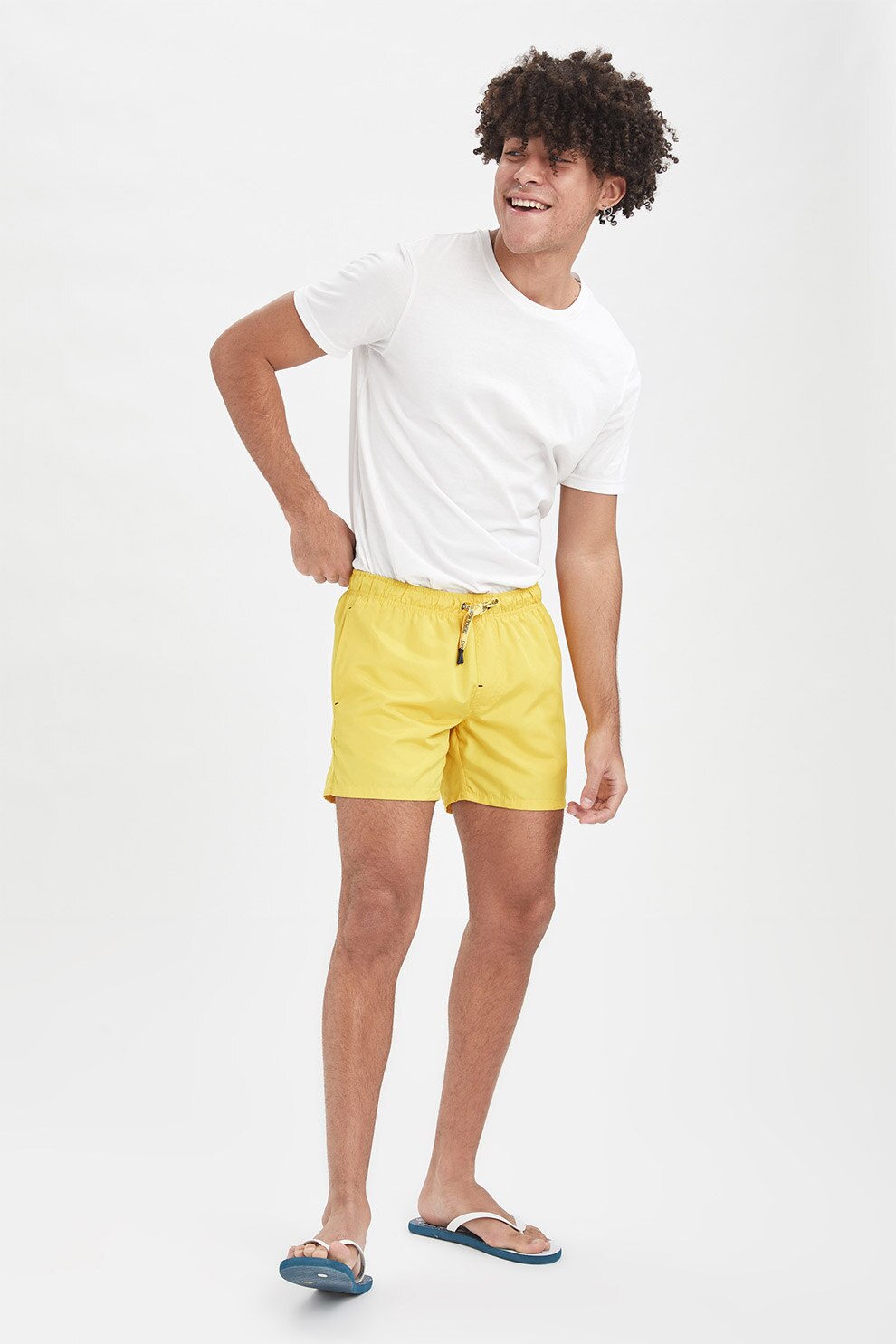 DeFacto, Pantaloni scurti de baie cu snur de ajustare, Galben