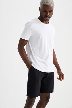 DeFacto, Set de tricou si pantaloni scurti regular fit, Alb/Negru