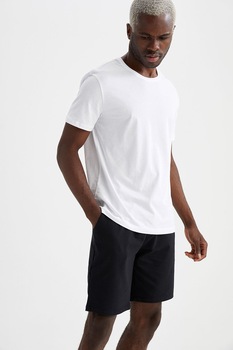 DeFacto, Set de tricou si pantaloni scurti regular fit, Alb/Negru DeFacto, Set de tricou si pantaloni scurti regular fit, Alb/Negru