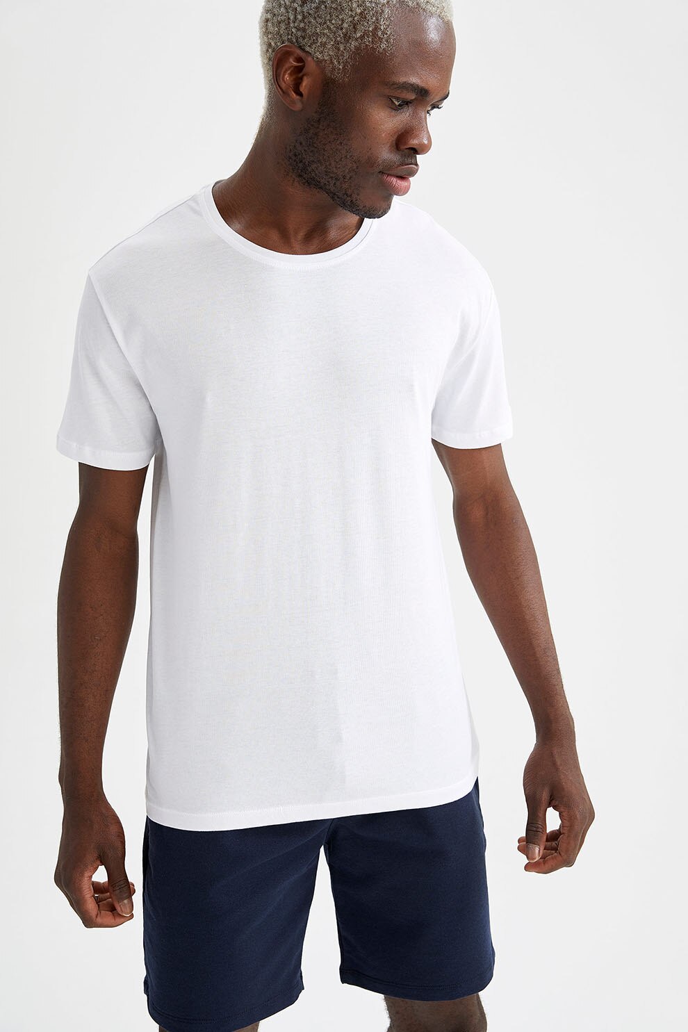 DeFacto, Set de tricou si pantaloni scurti regular fit, Bleumarin/Alb