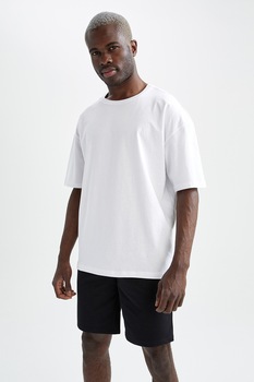 Defacto, Pijama de bumbac cu pantaloni scurti, Alb/Negru, S Defacto, Pijama de bumbac cu pantaloni scurti, Alb/Negru, S