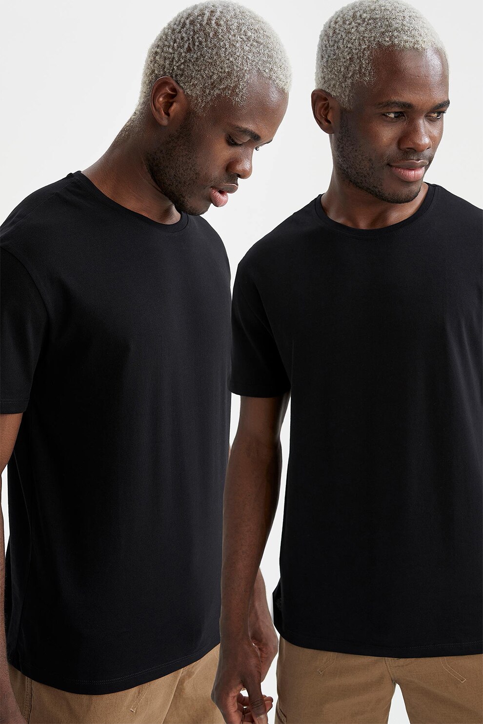 Defacto, Set de tricouri cu decolteu la baza gatului - 2 piese, Negru