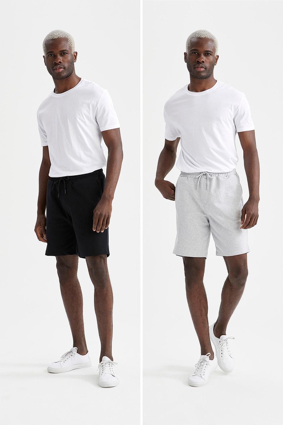 DeFacto, Set de pantaloni scurti lejeri - 2 perechi, Gri deschis/ Negru