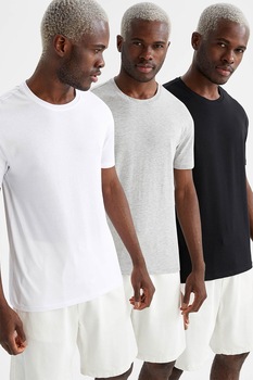 DeFacto, Set de tricouri regular fit de bumbac - 3 piese, Gri deschis/Alb/Negru DeFacto, Set de tricouri regular fit de bumbac - 3 piese, Gri deschis/Alb/Negru