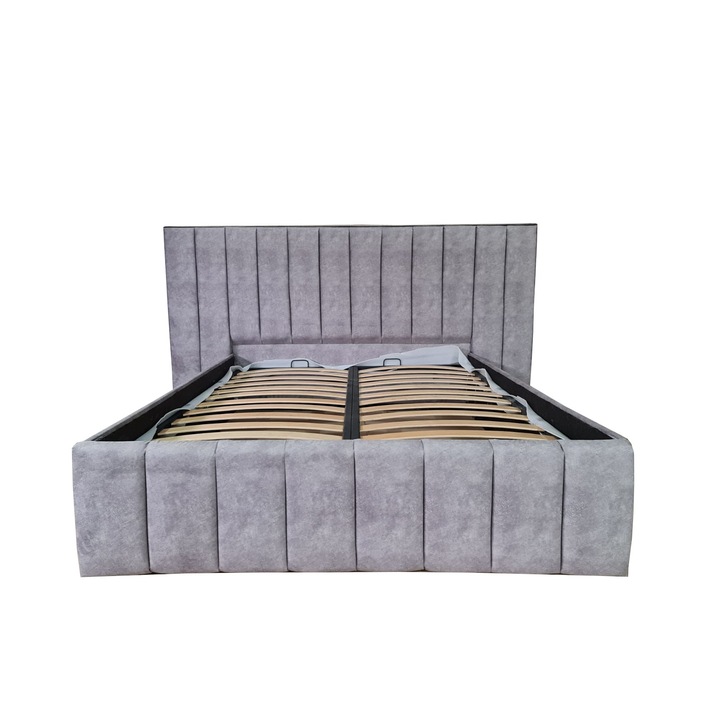 Pat tapitat cu somiera Beds Place, Diego, Gri, 120x200 cm H 130 cm