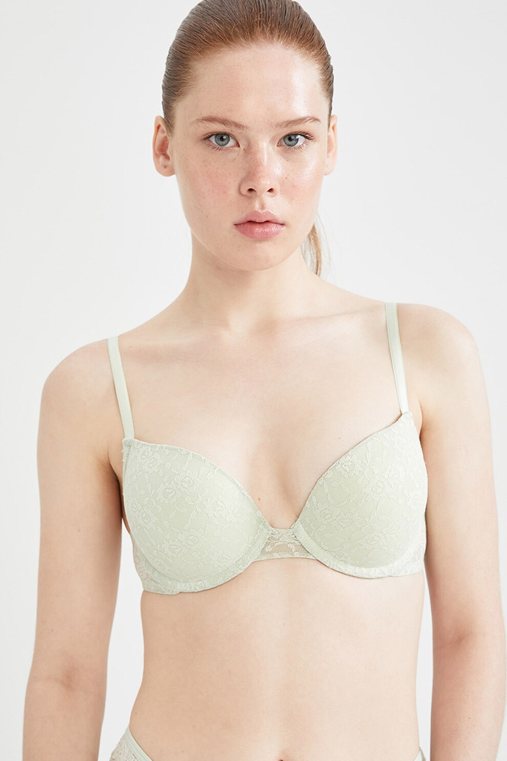 DeFacto, Sutien din dantela cu burete subtire, Verde pal