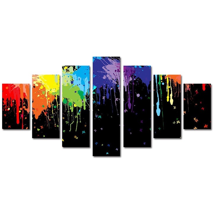 Tablou Multicanvas 7 Piese Abstract Decorativ, Pete colorate, 90 x 175 cm