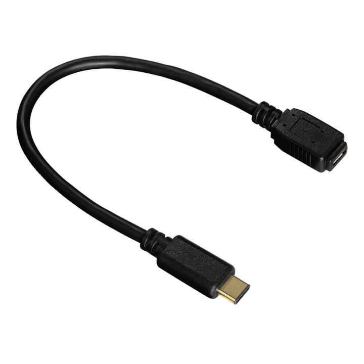 Adaptor HAMA 135718 USB-C mascul - micro B USB mama, 480Mbit/s, 0.15 m, Negru