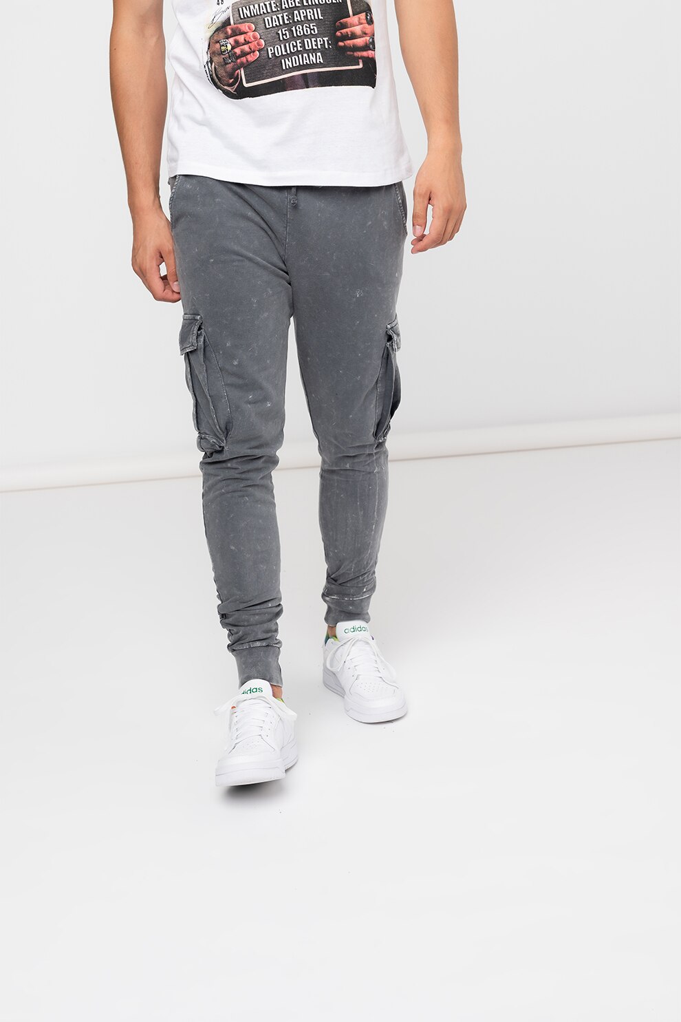 BRAVE SOUL, Pantaloni jogger cu buzunare oblice Acid, Gri cenusa, M