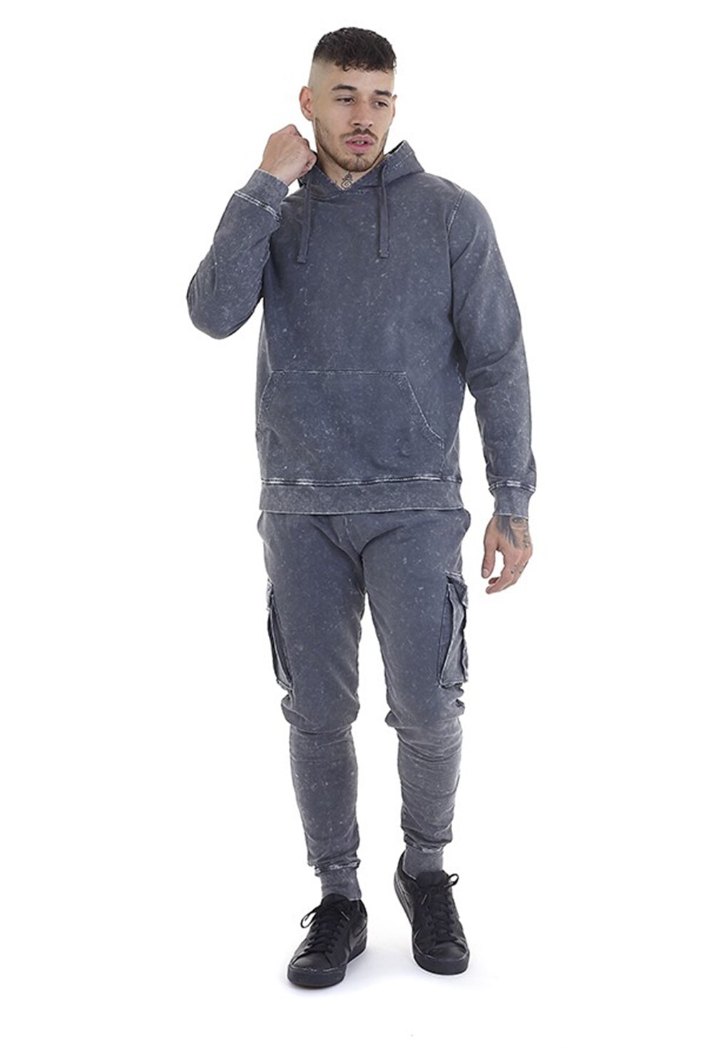 BRAVE SOUL, Pantaloni cargo cu aspect decolorat Ives, Gri carbune, M