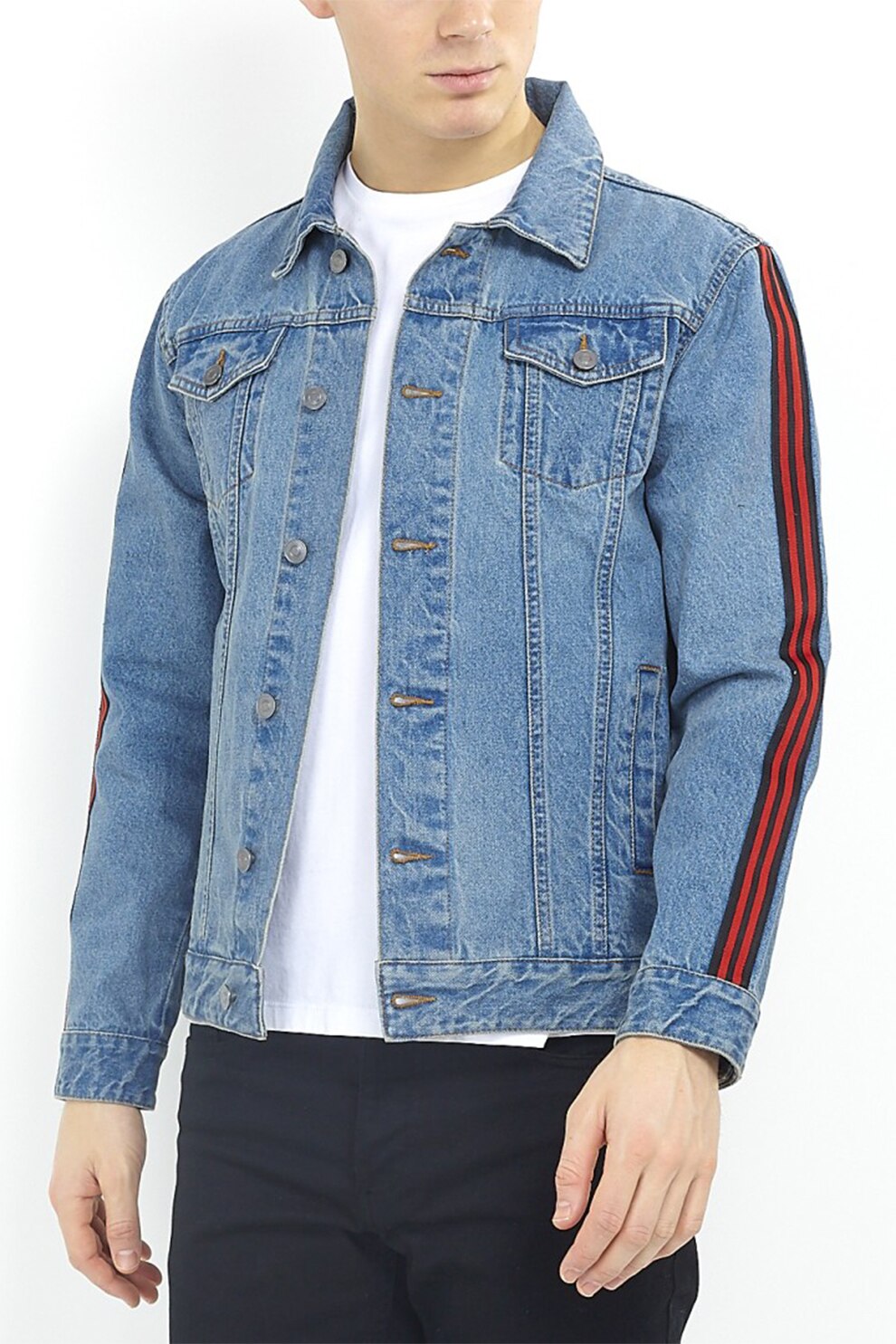 BRAVE SOUL, Jacheta de denim cu benzi contrastante Carson, Albastru
