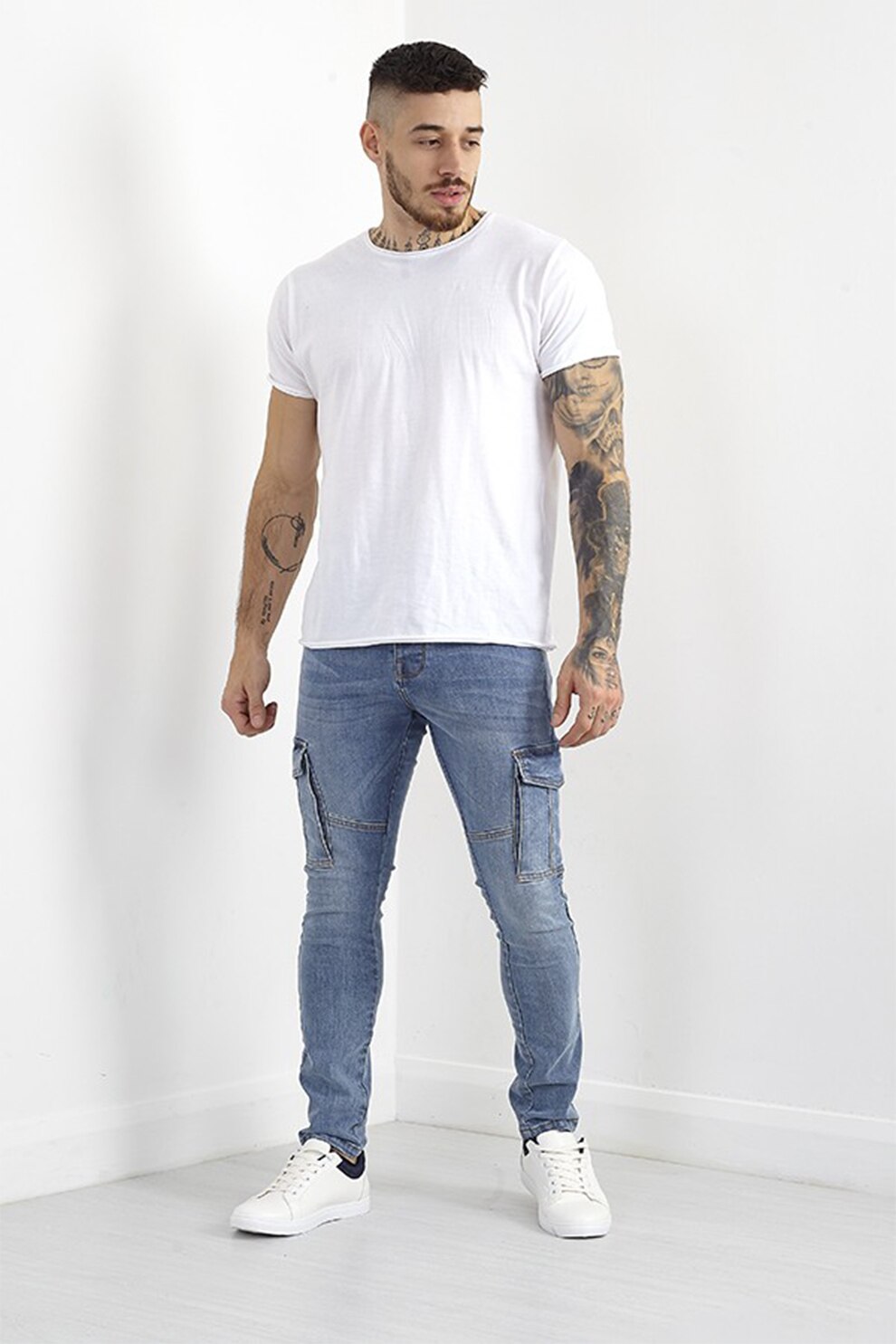BRAVE SOUL, Blugi skinny cargo Victor, Albastru deschis