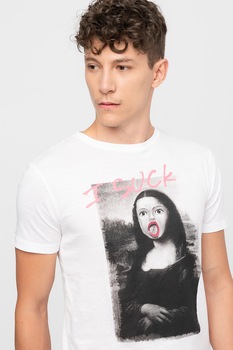 BRAVE SOUL, Tricou de bumbac cu imprimeu Doll, Alb/Negru BRAVE SOUL, Tricou de bumbac cu imprimeu Doll, Alb/Negru