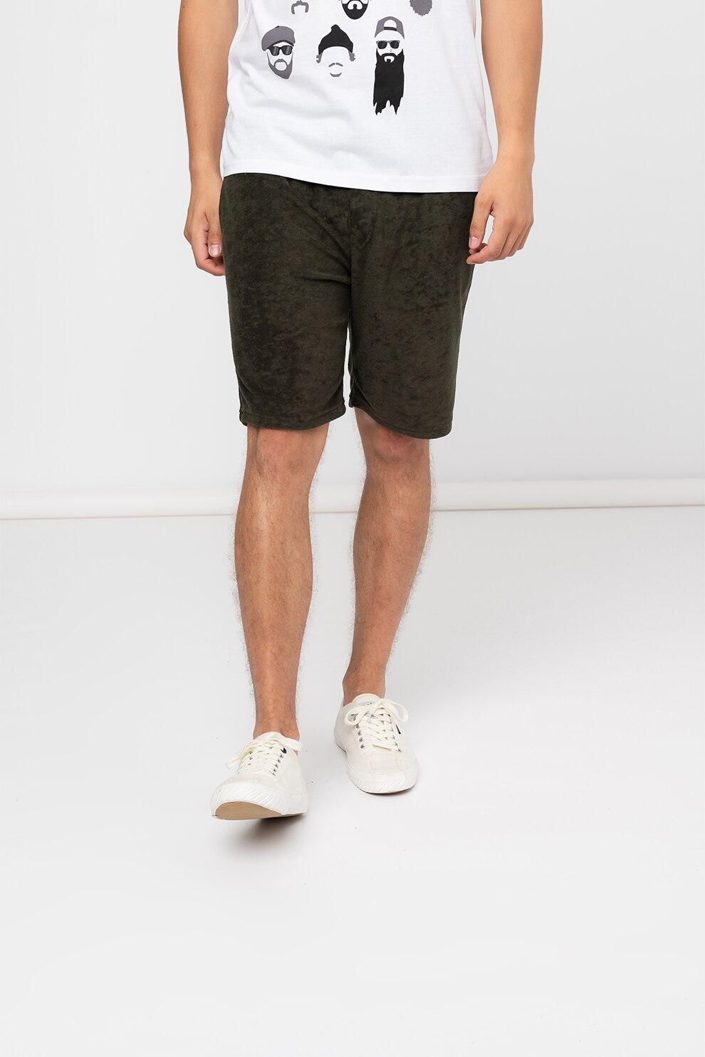 BRAVE SOUL, Bermude din material terry Chat, Verde militar