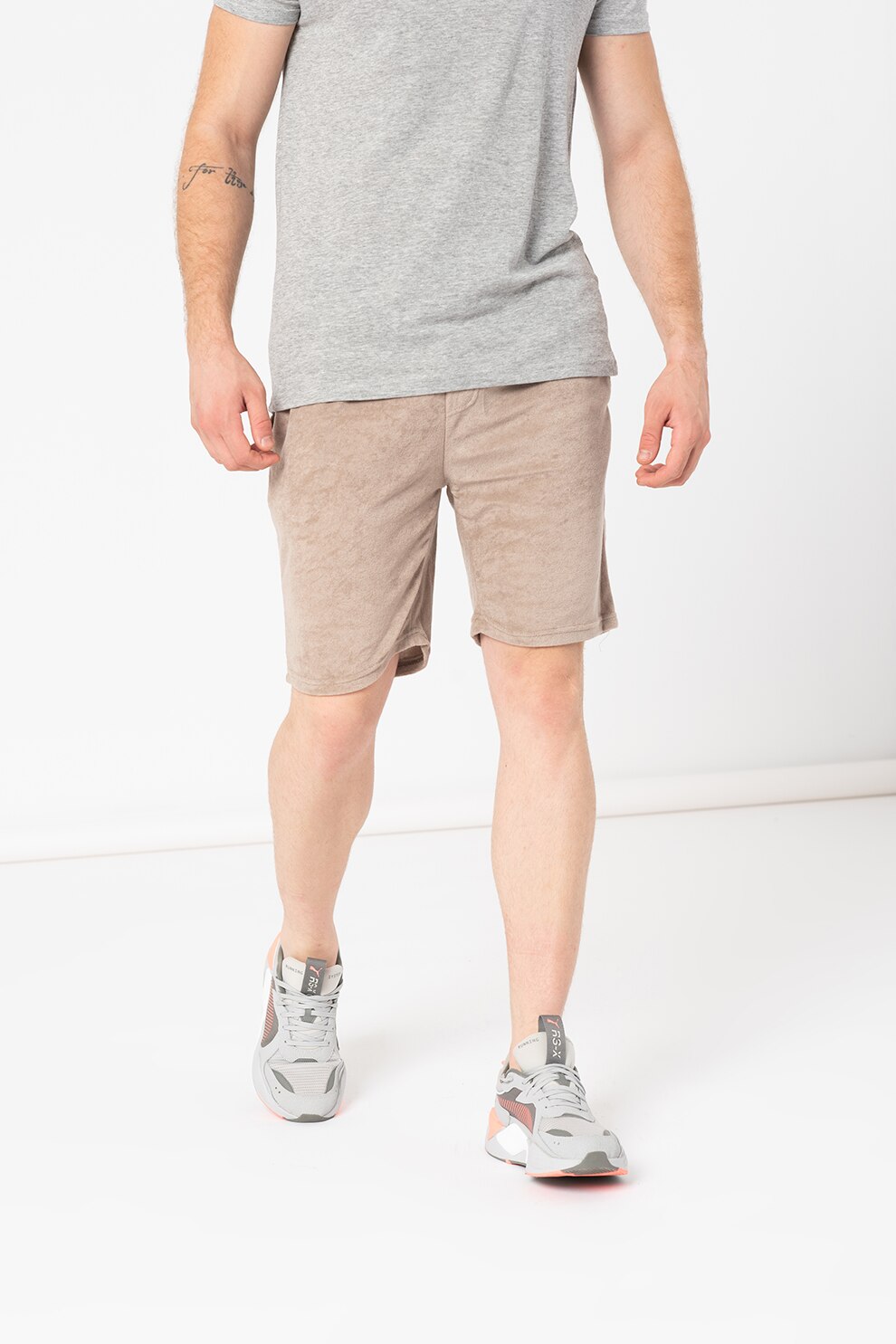 BRAVE SOUL, Bermude din material terry Chat, Kaki