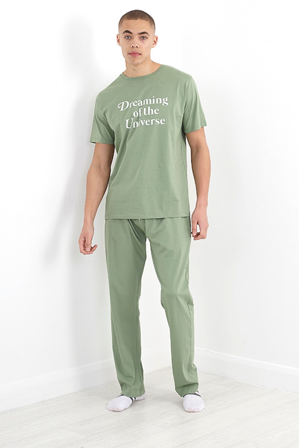 BRAVE SOUL, Set de pantaloni si tricou Dreaming - 2 piese, Verde sparanghel/Alb