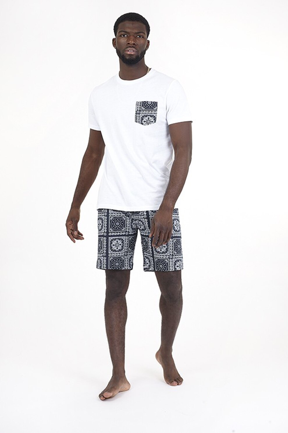 BRAVE SOUL, Set de pantaloni scurti si tricou de jerseu Knellb - 2 piese, Alb/Bleumarin, M