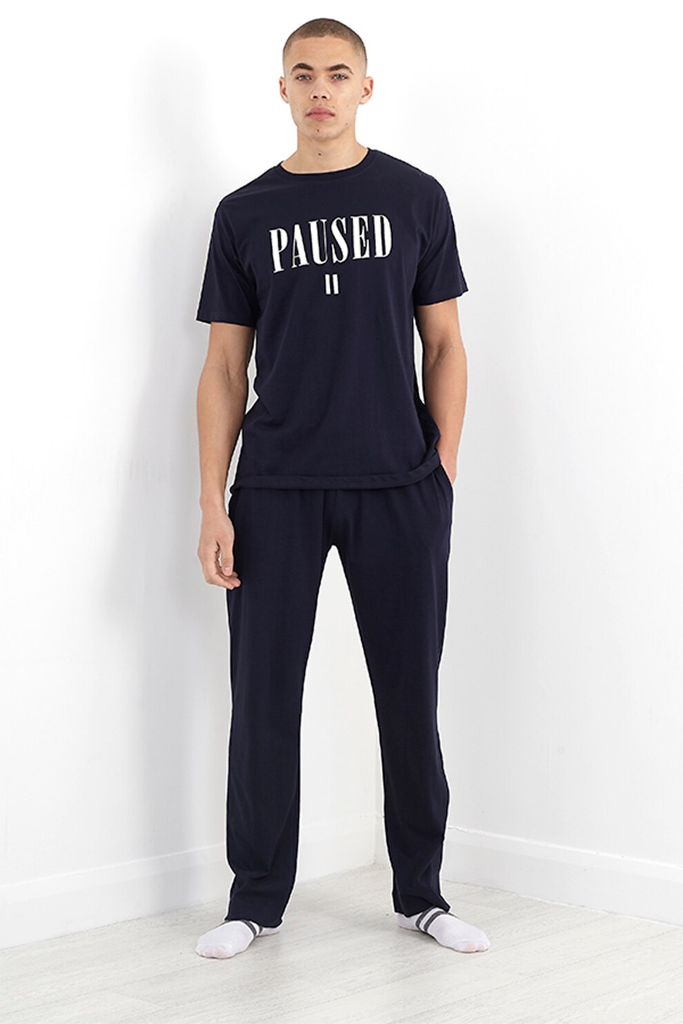 BRAVE SOUL, Tricou cu model text, Bleumarin/Alb