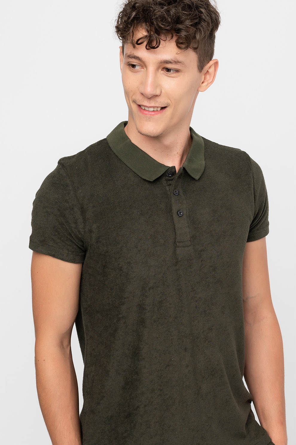 BRAVE SOUL, Tricou polo din material terry Atkinson, Verde militar