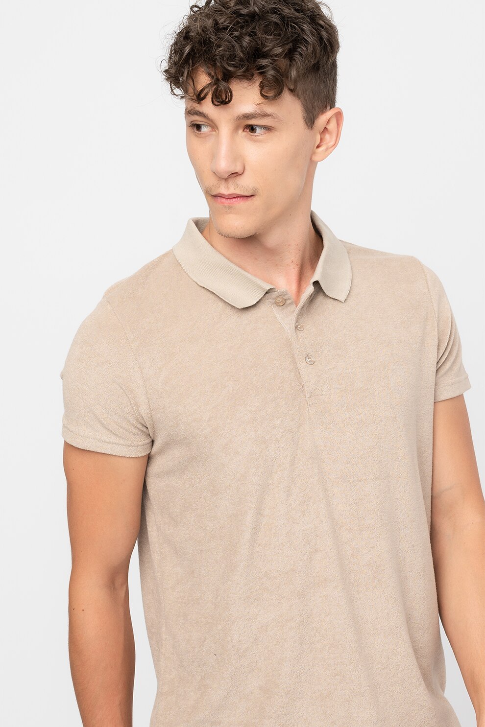 BRAVE SOUL, Tricou polo din material terry Atkinson, Maro nisip