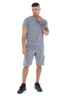 BRAVE SOUL, Set de tricou din amestec de bumbac cu decolteu la baza gatului si pantaloni sport, Gri BRAVE SOUL, Set de tricou din amestec de bumbac cu decolteu la baza gatului si pantaloni sport, Gri