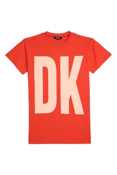 DKNY, Rochie-tricou cu imprimeu logo, Rosu vermilion DKNY, Rochie-tricou cu imprimeu logo, Rosu vermilion