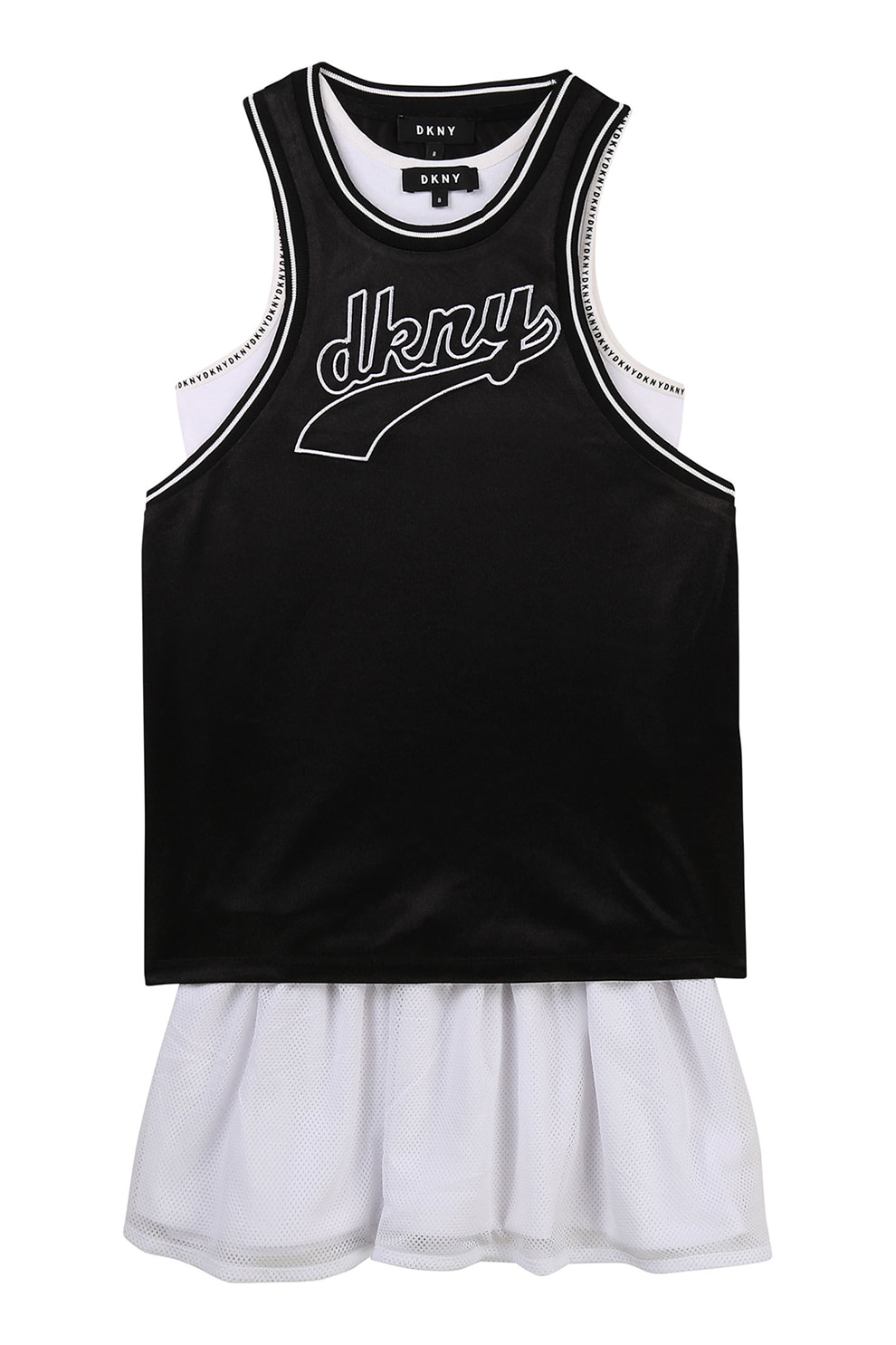 DKNY, Set de rochie stratificat si top - 2 piese, Negru/Alb