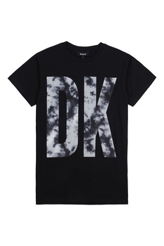 DKNY, Rochie-tricou cu model logo, Negru DKNY, Rochie-tricou cu model logo, Negru