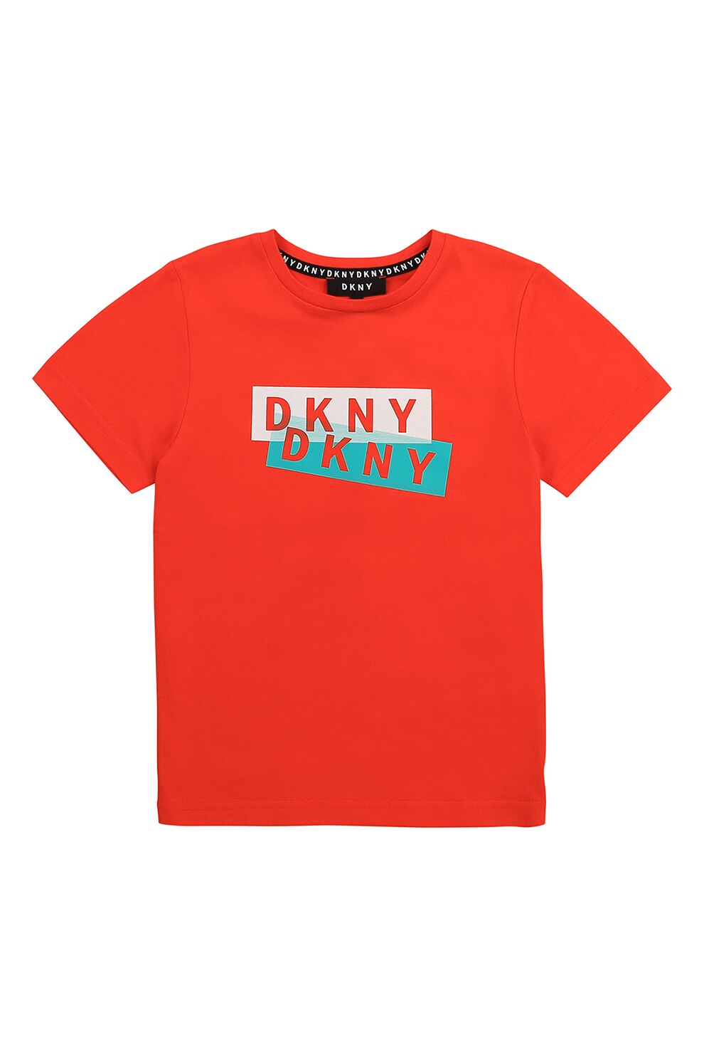 DKNY, Tricou cu decolteu rotund si imprimeu logo, Rosu vermilion
