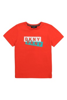 DKNY, Tricou cu decolteu rotund si imprimeu logo, Rosu vermilion DKNY, Tricou cu decolteu rotund si imprimeu logo, Rosu vermilion