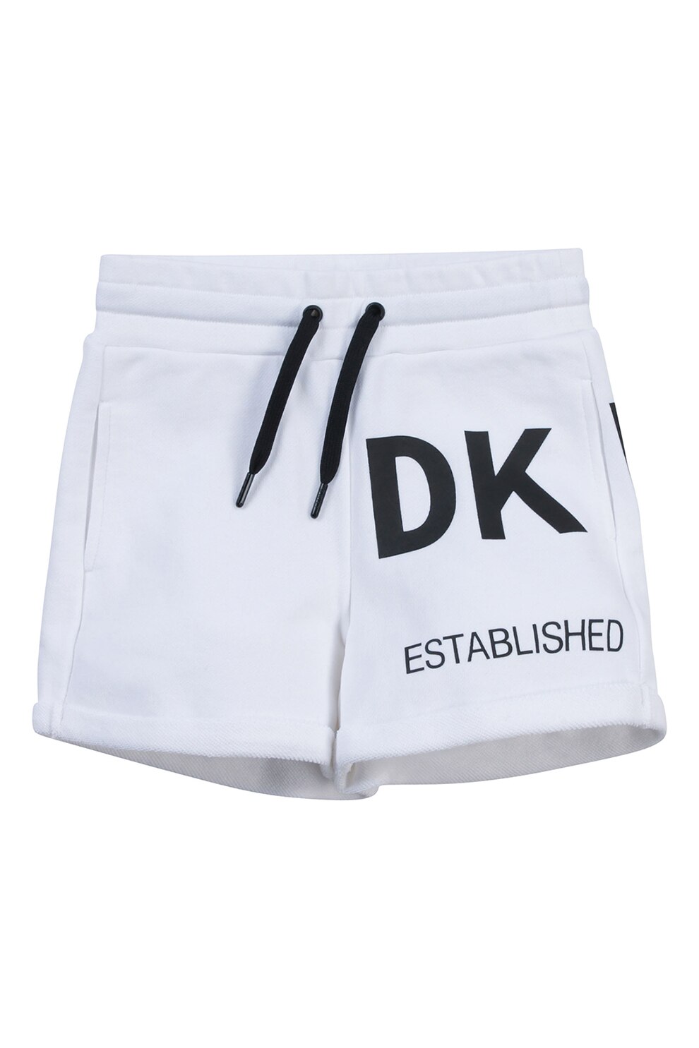 DKNY, Pantaloni sport de bumbac cu talie ajustabila, Alb/Negru