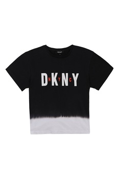 DKNY, Tricou cu decolteu rotund si imprimeu logo, Negru DKNY, Tricou cu decolteu rotund si imprimeu logo, Negru