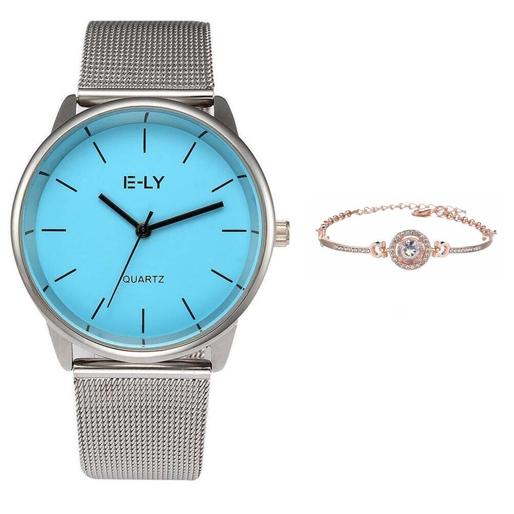 Set ceas de dama Ely Noblesse Bleu, cu bratara Zirconiu