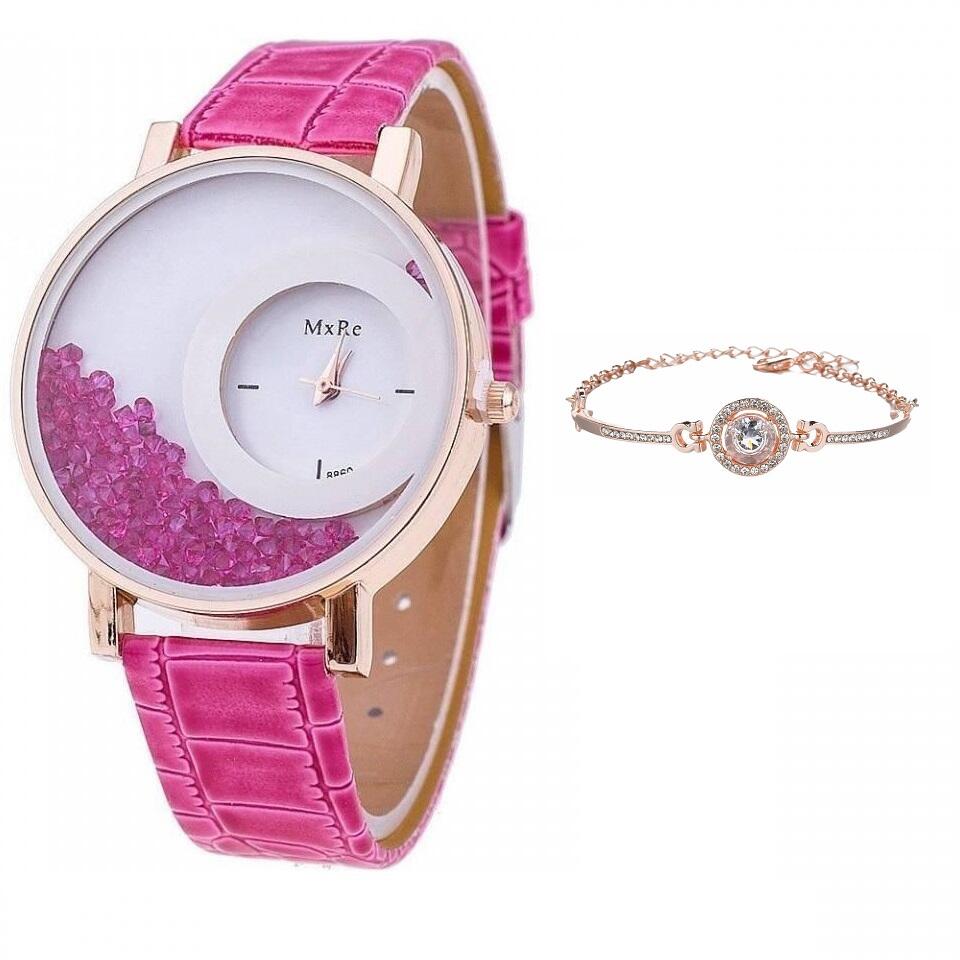 Set Ceas de dama Geneva Mystic Roz si Bratara Zirconiu