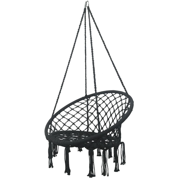 Royokamp függesztett kerti szék, rojtokkal, 80x60cm, 120kg, fekete szín