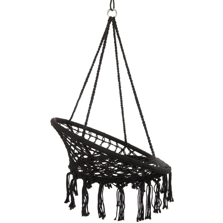 Люлка, Окачен стол, За градина, С ресни, Черен, 80 x 60 см, 120кг