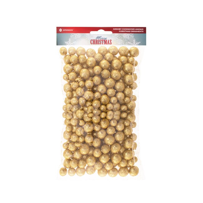Set bile decorative pentru Craciun cu sclipici, din polistiren, 80g, auriu